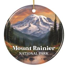 OrnamentallyYou - Mount Rainier National Park Retro Style Ornament Washington USA Tourist Attraction and Gift - Multi-colored