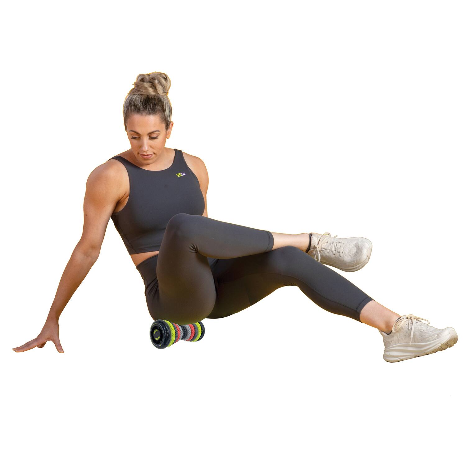 Angle. GoFit - Interchangeable Ring Roller RFX, 10 Interchangeable Massage Rings.