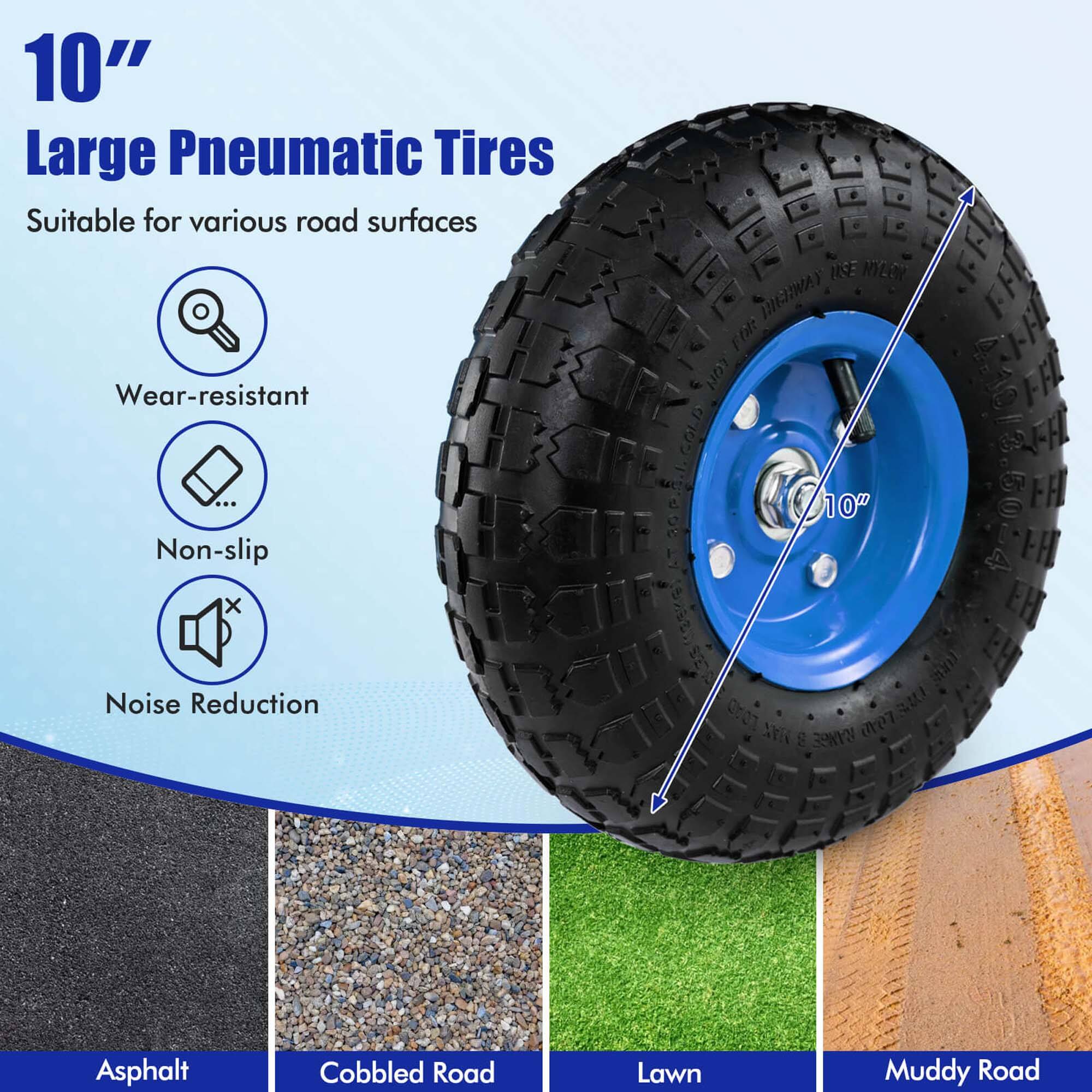 10" Large Pneumatic Tires  
Suitable for various road surfaces  
Wear-resistant  
Non-slip  
Noise Reduction  

Asphalt  
Cobbled Road  
Lawn  
Muddy Road