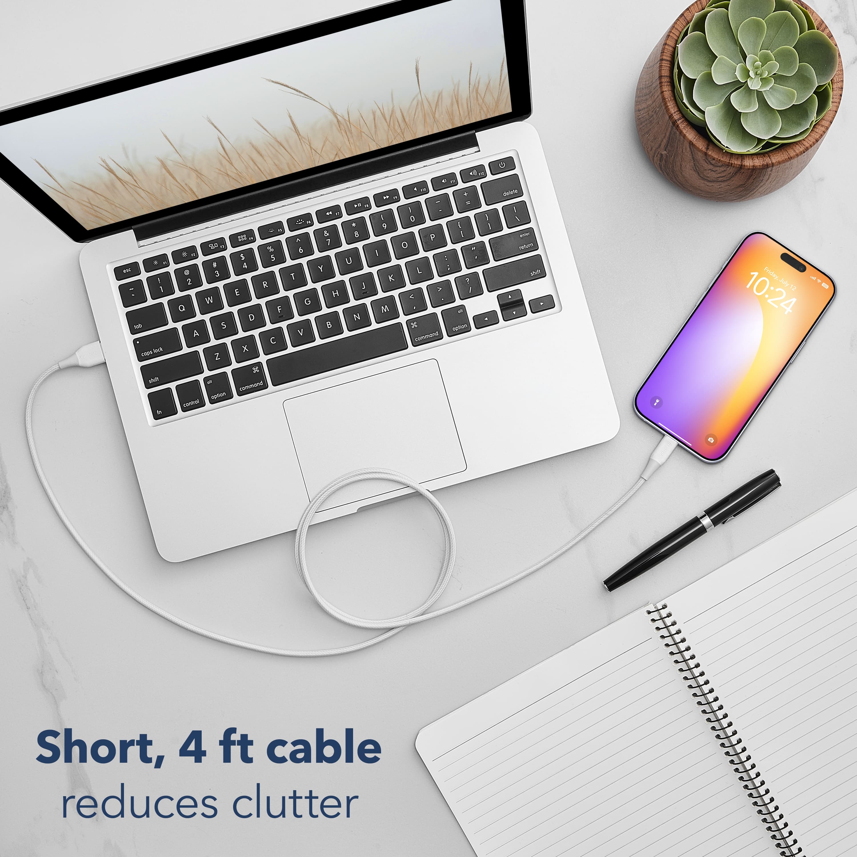 Short, 4 ft cable reduces clutter.