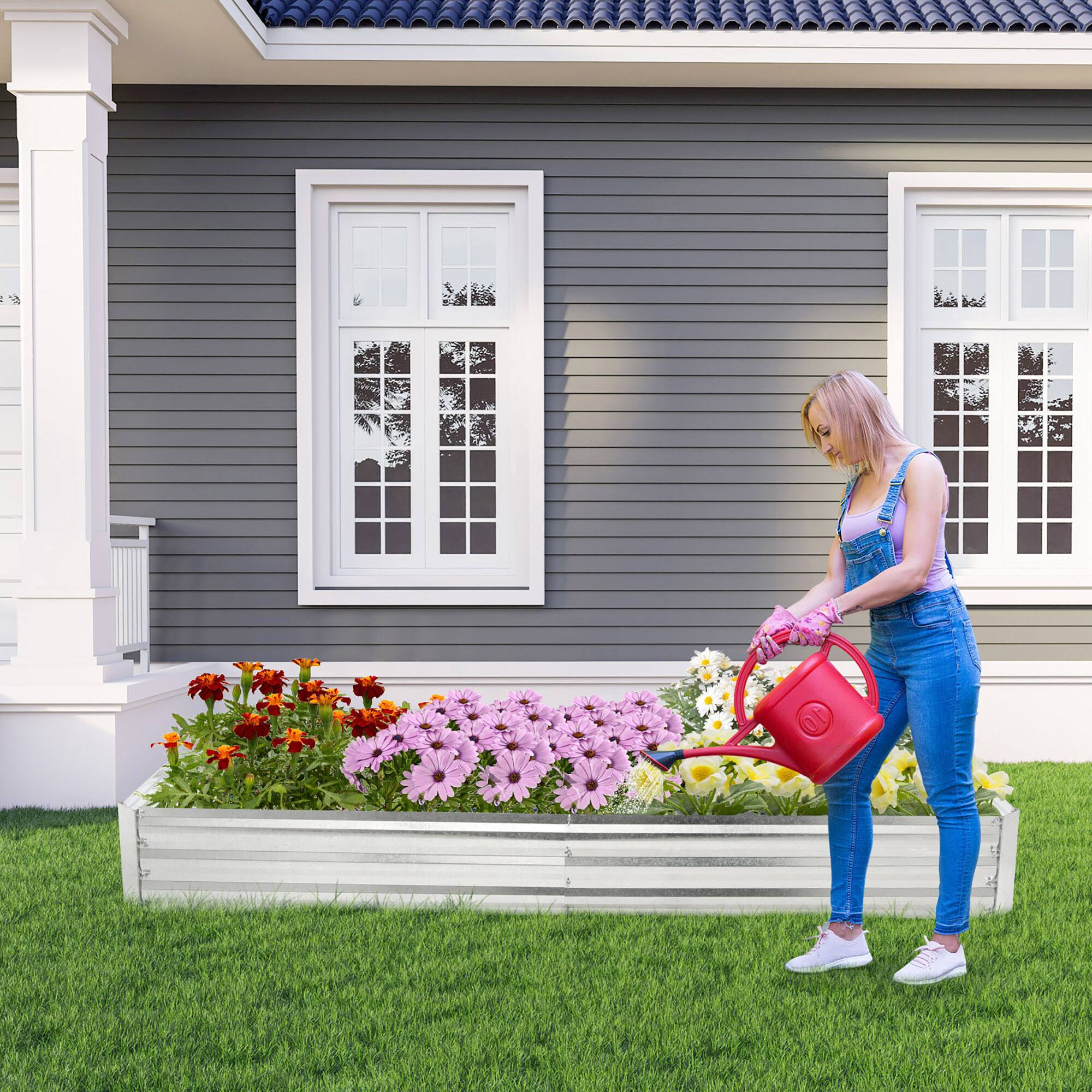 Alt View 1. Costway - Costway 2PCS Galvanized Raised Garden Bed Elevated Rectangle Plant Box 8 x 4 x 1FT - Silver.