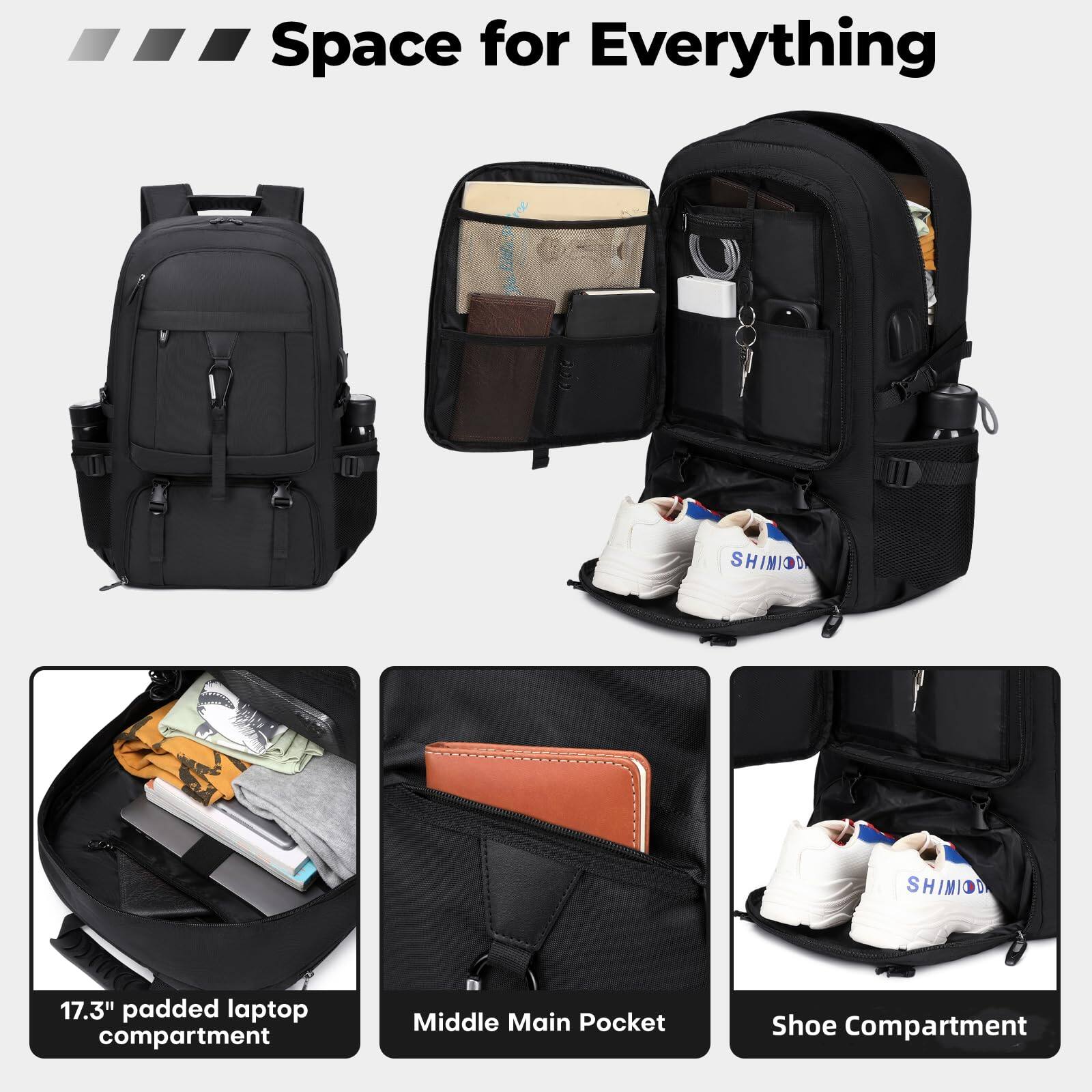Cozy Serene 17.3 Inch Gym Backpack With Shoe Compartment 50l Multiple ...