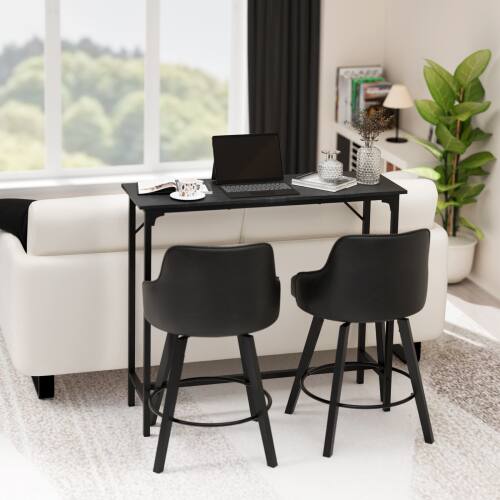 Alt View 3. Winado - 43"-71" Wooden Top Bar Long Counter Height Pub Table with Robust Metal Frame and Easy-Clean Surface Scratch for Bar - Black-43"x39"x15".