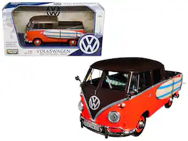 Volkswagen Type 2 (T1) Pickup with Surfboard Brown & Orange 1/24 Diecast Model Car by Motormax