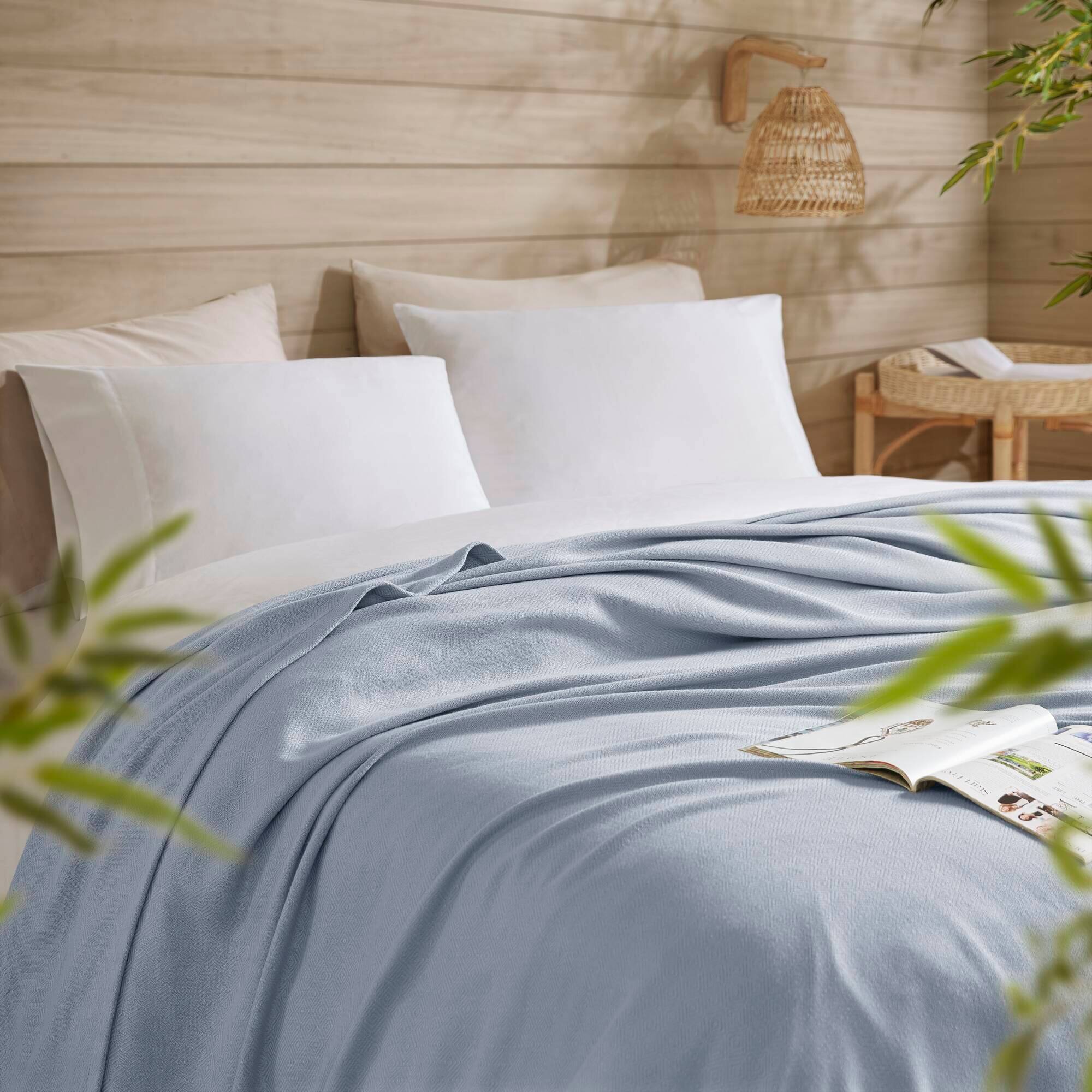 Alt View 2. Gracie Mills - Gracie Mills Kaelith Bamboo Cotton Rayon Blanket Textured - Light Blue.