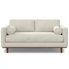 Simpli Home - Morrison 72 inch Wide Mid-Century Modern Loveseat Sofa in Cream White Woven-Blend Fabric - Cream White