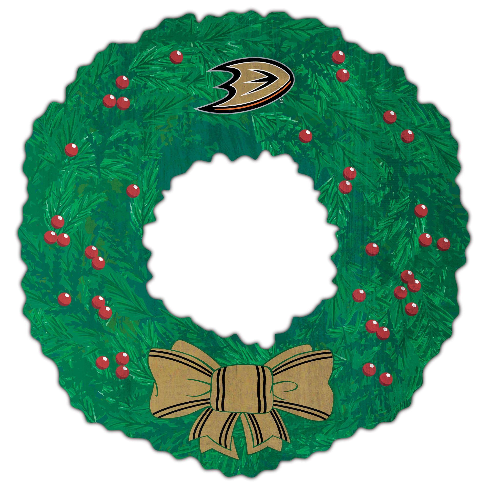 Front. Fan Creations - Anaheim Ducks 16'' Team Wreath Sign - Green.