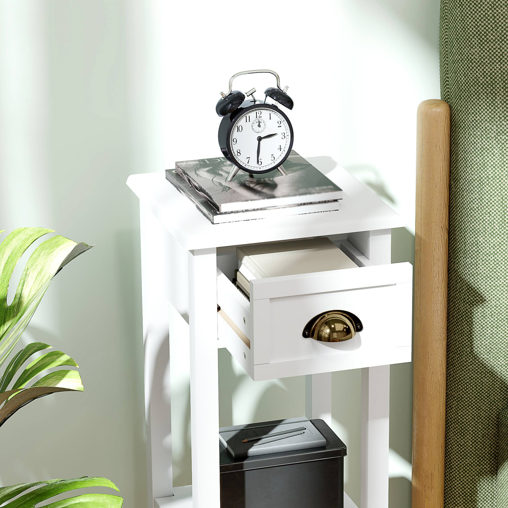 Alt View 7. Homcom - Side Tables Set of 2 with Drawer and Shelf - White.