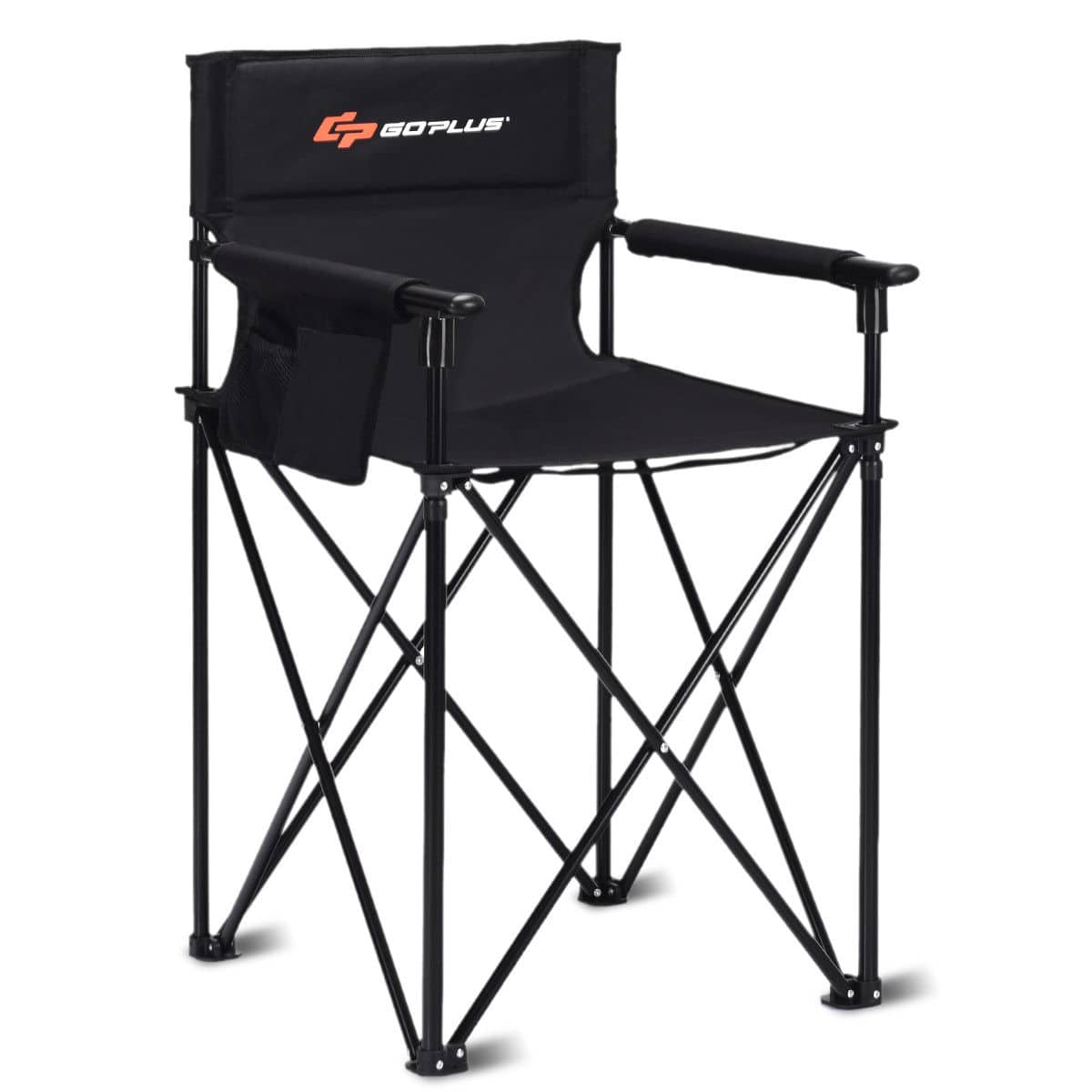 Front. Costway - Portable 38'' Oversized High Outdoor Beach Chair Camping Fishing Folding Chair - Black.