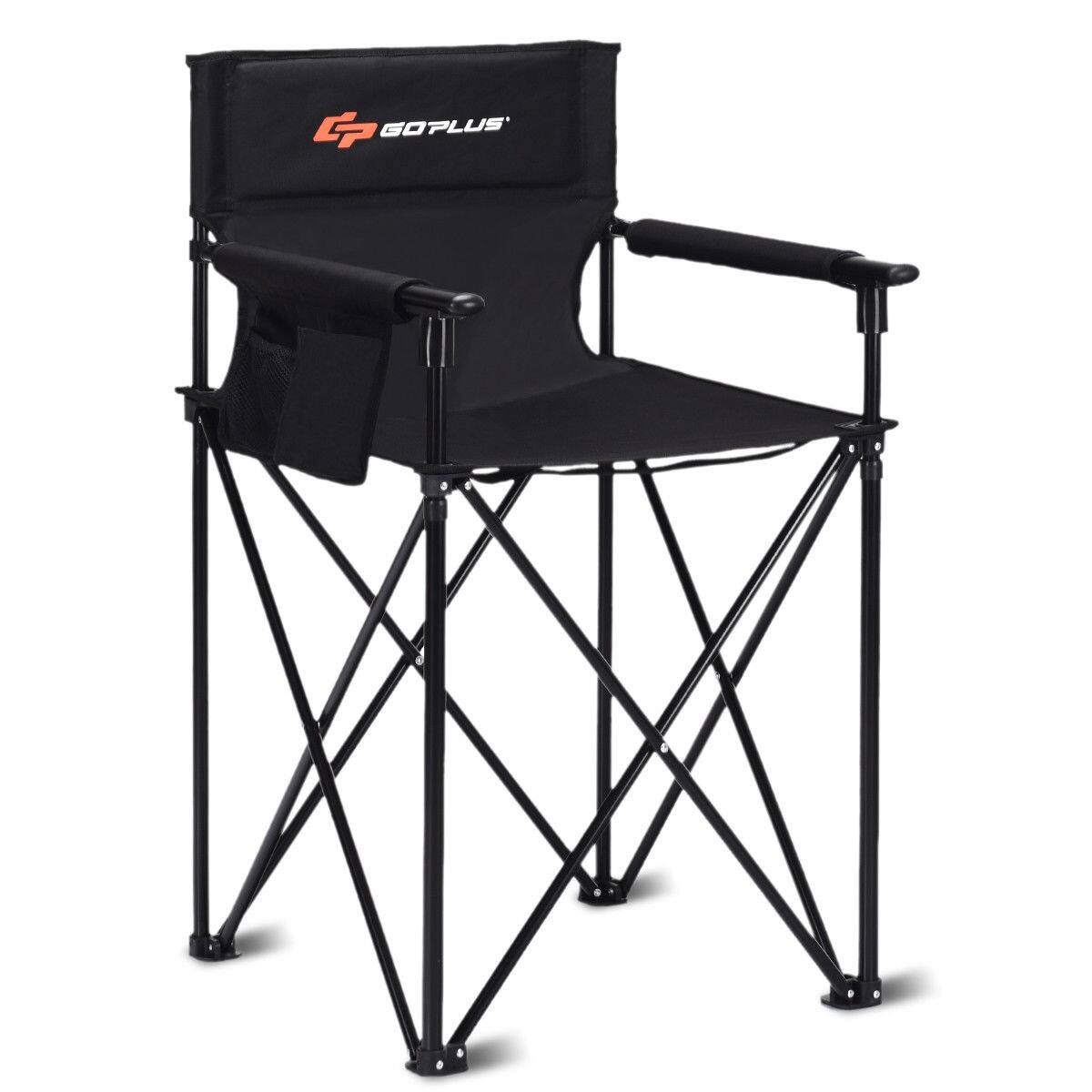 Costway - Portable 38'' Oversized High Outdoor Beach Chair Camping Fishing Folding Chair - Black