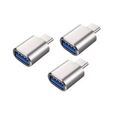 Front. Qixxronics - (3 PACK) USB-A to USB-C Adapter, USB to USB C Adapter Type C Charger Converter for Car, iPhone, iPad, Samsung Galaxy - Silver.