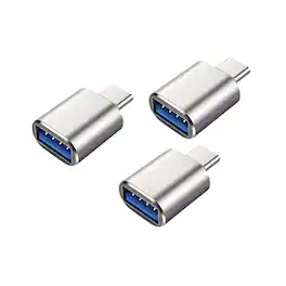 Qixxronics - (3 PACK) USB-A to USB-C Adapter, USB to USB C Adapter Type C Charger Converter for Car, iPhone, iPad, Samsung Galaxy - Silver