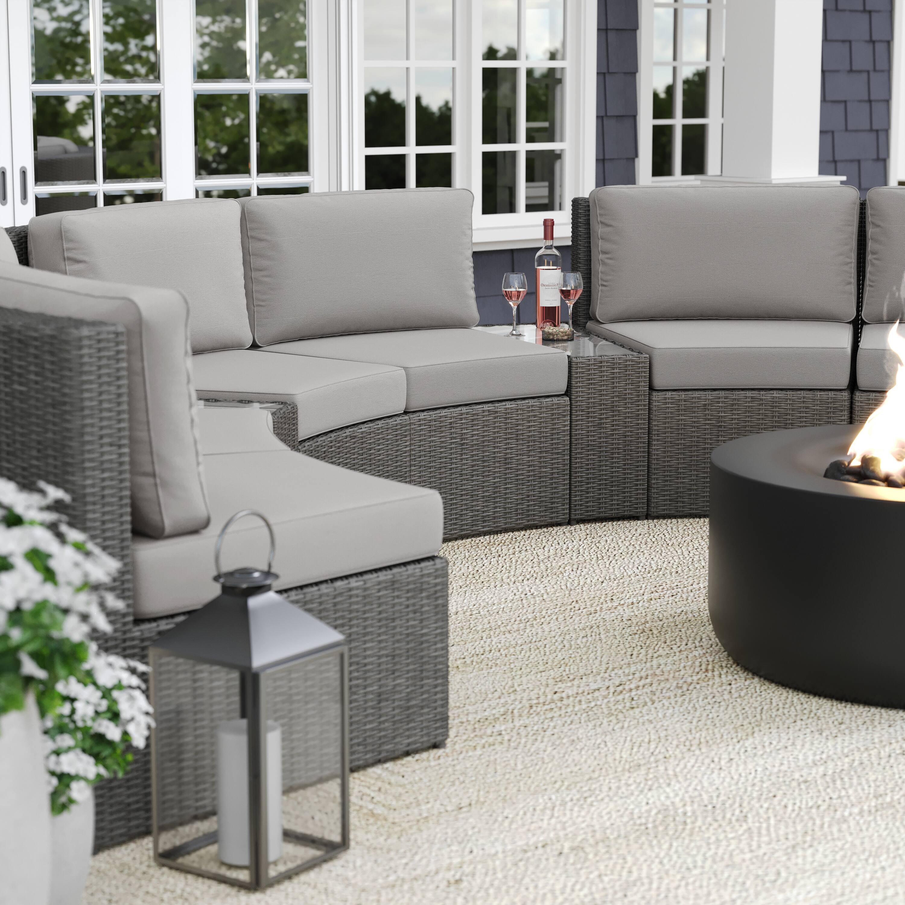 Alt View 4. Martha Stewart - Bedford Outdoor Rattan Wicker Patio Side Table with Inset Tempered Glass Top - Gray.
