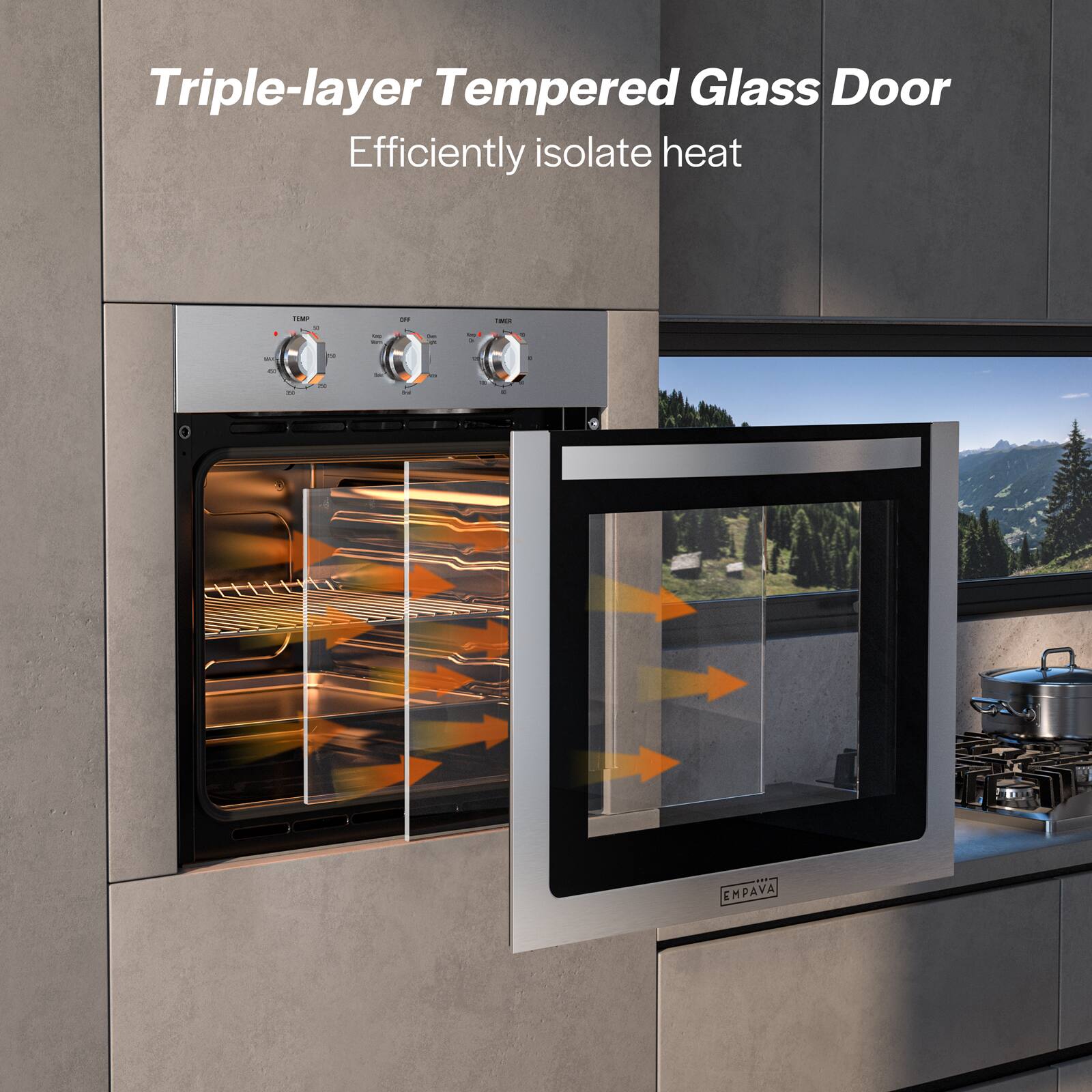 Triple-layer Tempered Glass Door: Efficiently isolate heat.