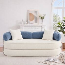 Vipbear - Curved Loveseat with 4 Pillows, Modern Boneless Couch, Convertible Sleeper Sofa Bed - white/blue