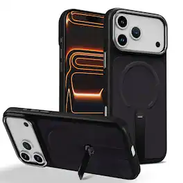 Dteck - Mag Safe Rugged Case For Apple iPhone 17 Pro Max Shockproof Non-slip Leather Foldable Kickstand Cover - Blackpurple