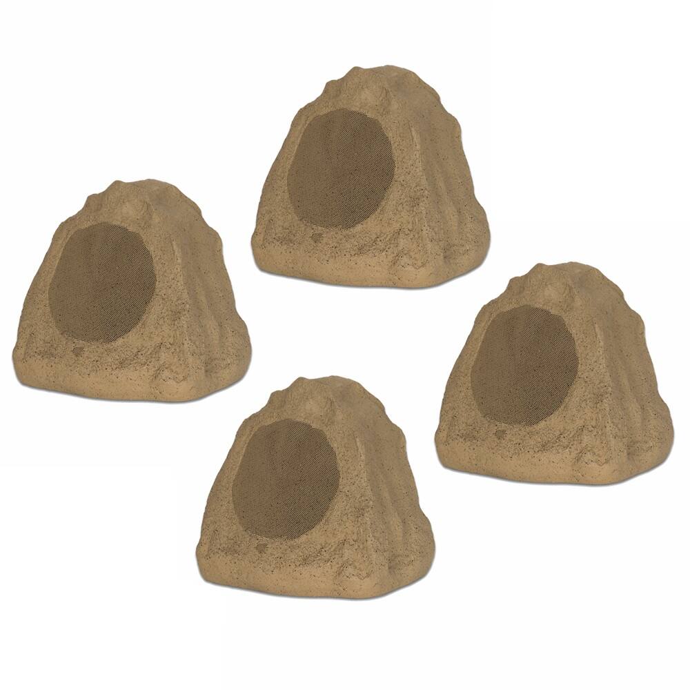 Theater Solutions by Goldwood - 4R6S Outdoor 6.5" Rock 4 Speaker Set for Deck Pool Spa Yard Garden - Sandstone