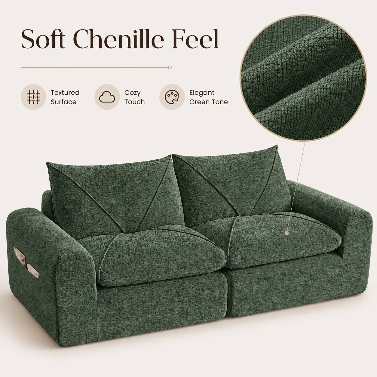 Soft Chenille Feel  
Textured Surface  
Cozy Touch  
Elegant Green Tone