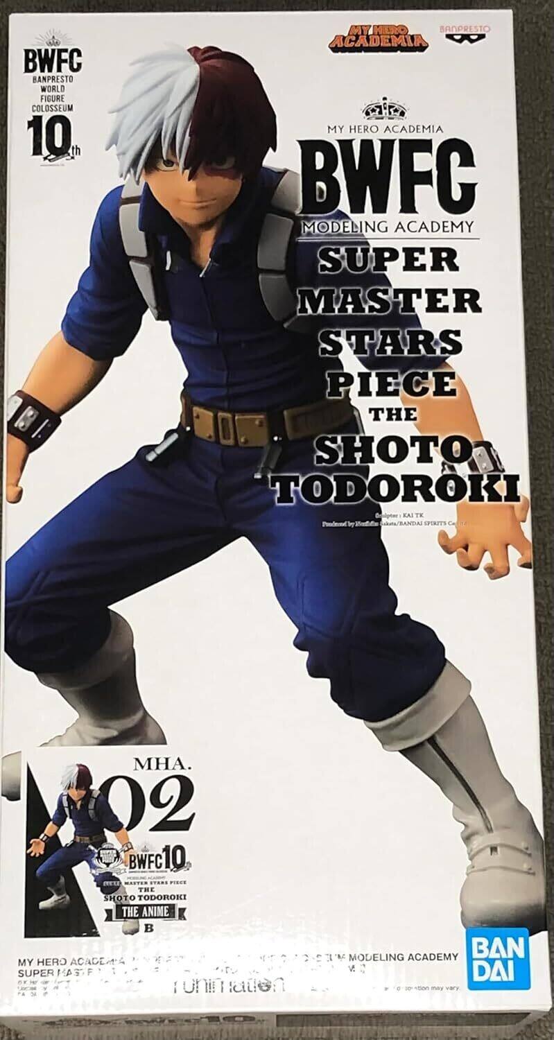 BWFC  
BANPRESTO WORLD FIGURE COLOSSEUM  
10th  

MY HERO ACADEMIA  
BANPRESTO  
MODELING ACADEMY  
SUPER MASTER STARS PIECE  
THE SHOTO TODOROKI  

MHA.  
002  
BWFC 10  
THE ANIME  
SHOTO TODOROKI  

BAN DAI SPIRITS  
BAN DAI