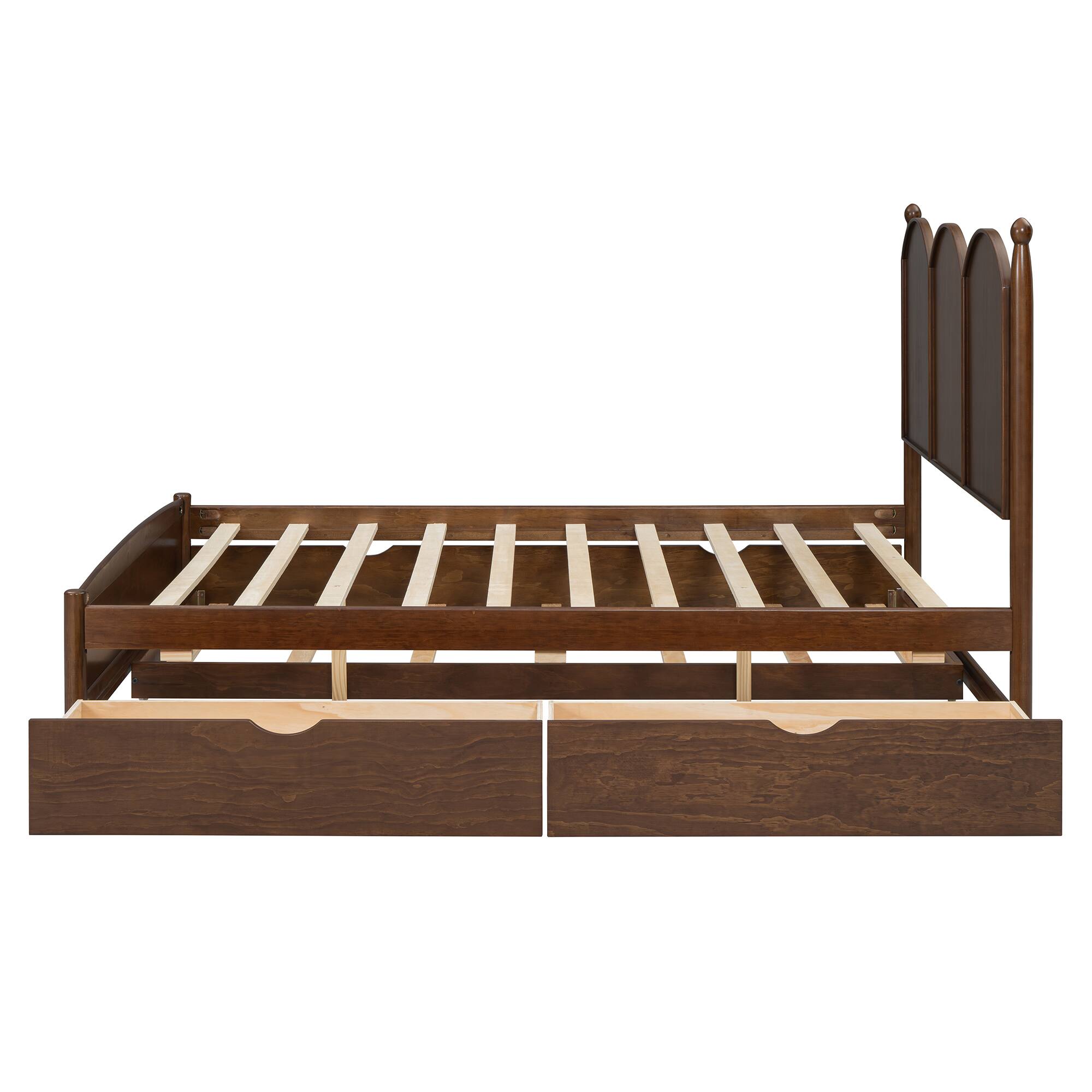 Alt View 1. Whisen - Queen Size Platform Bed with Twin XL Trundle and Two Storage Drawers - Walnut.