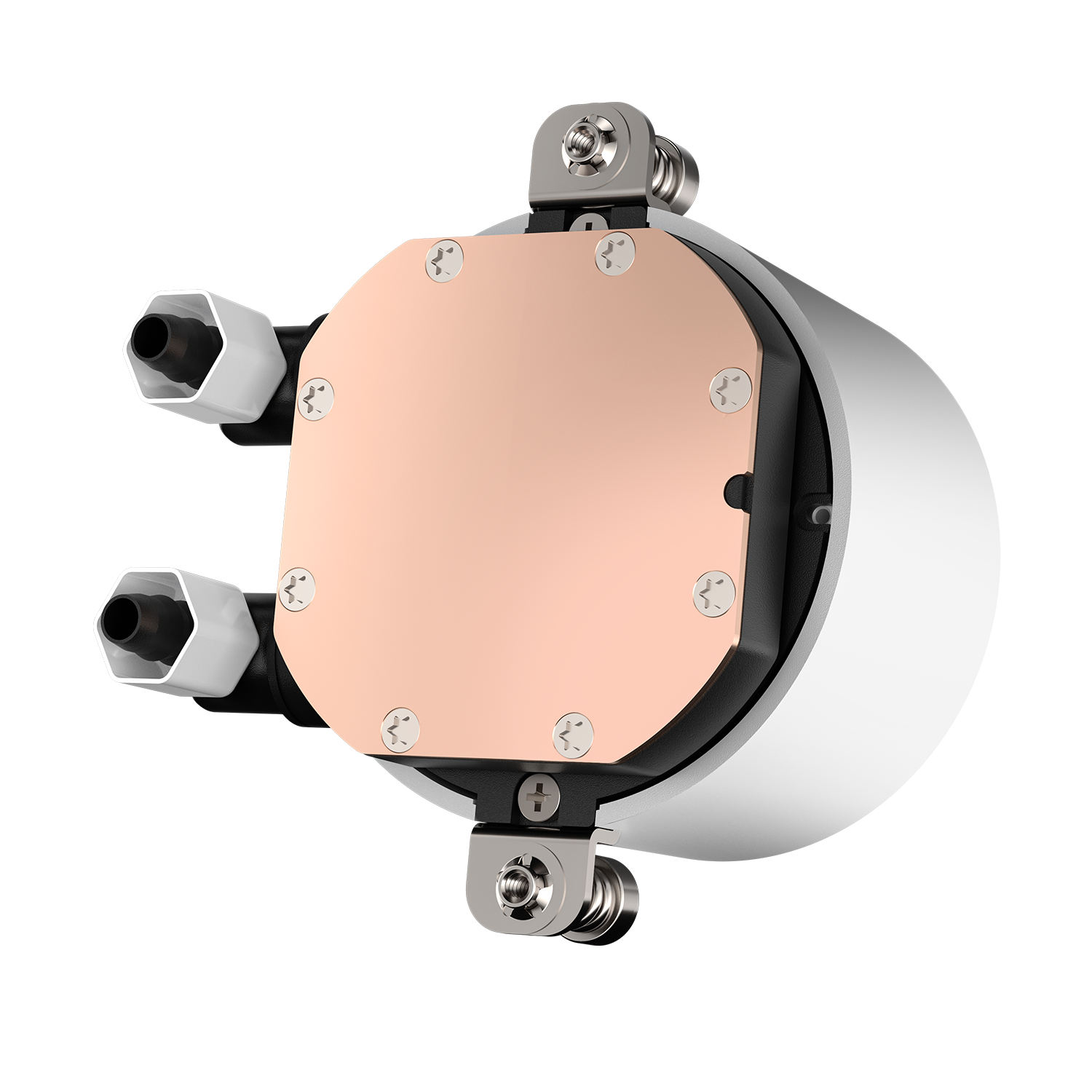 Back. PCCOOLER - DA240 ARGB AIO CPU Liquid Cooler, 240mm Radiator, 260W TDP, Infinity Halo ARGB Effect, 3000RPM Pump Speed - White.