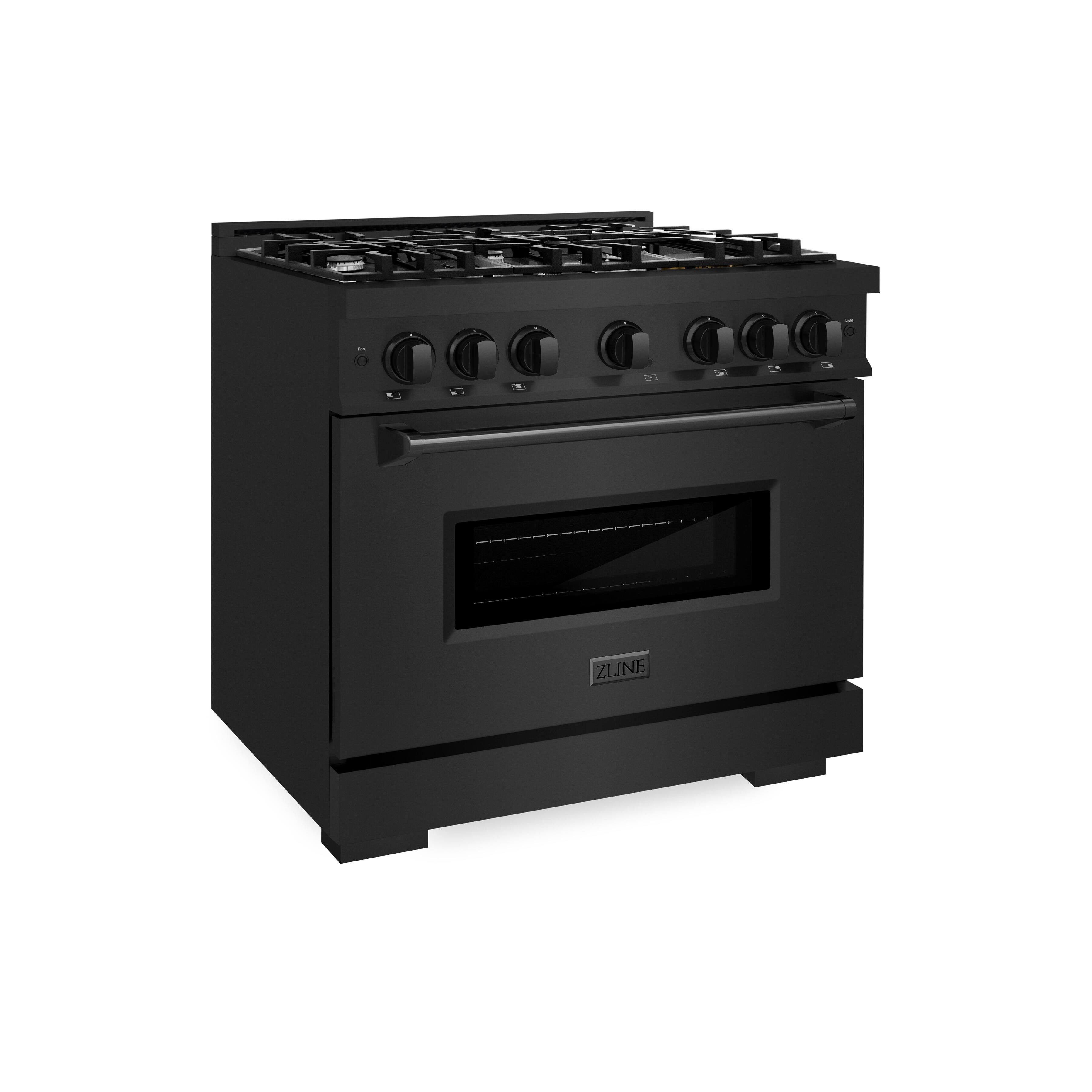 Angle. ZLINE - 36" Classic Gas Range with 6 Burners and Convection Oven (CGRB-36) - Black Stainless Steel.