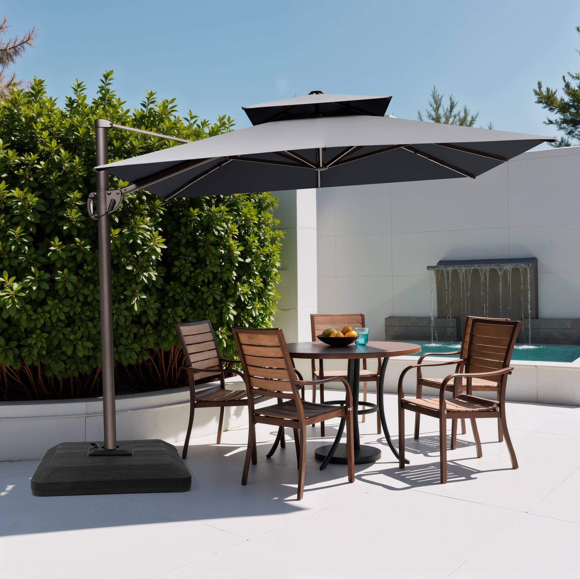 Back. Crestlive Products - Crestlive Products 9x11ft Aluminum Double Top Crank Cantilever Patio Umbrella with Base - Dark gray.