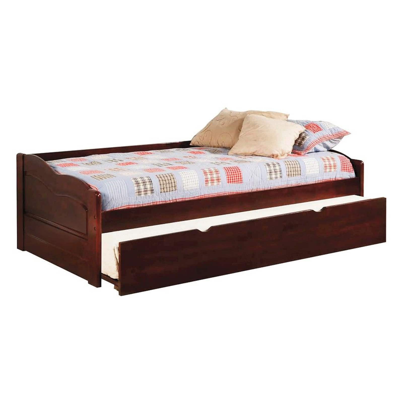 Manhattan Lane - Transitional Wooden Trundle Bed with Bottom Pull Out Bedding, Brown - Brown