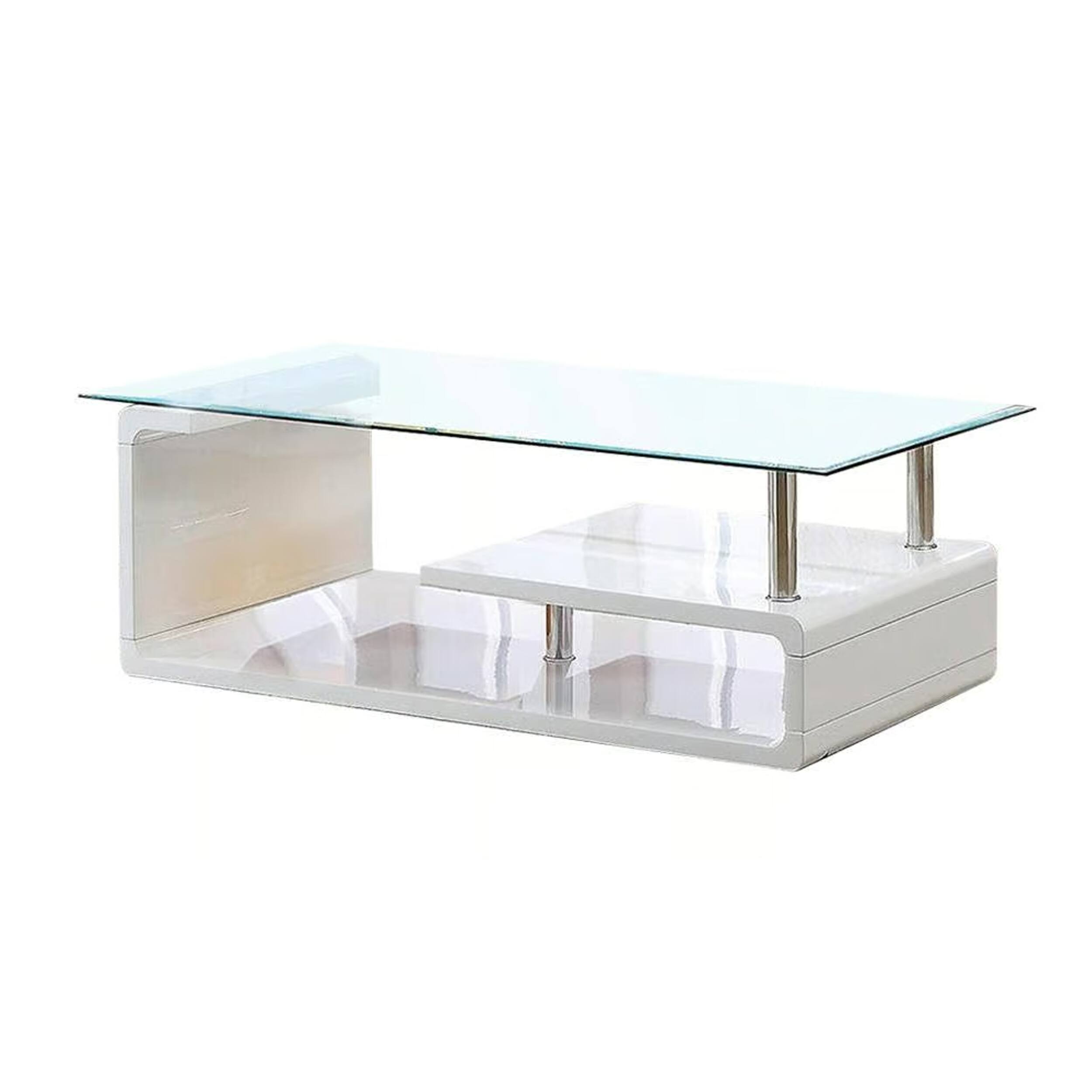 Alt View 1. Manhattan Lane - Contemporary Coffee Table with Multi Level Curled Open Shelf - White.