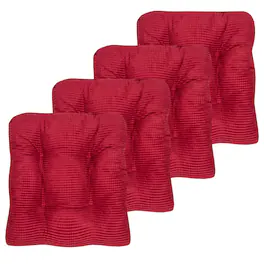 Sweet Home Collection - Crushed Memory Foam Tufted Chair Cushion Non Slip Microdot Rubber Back, 4-Pack - Red