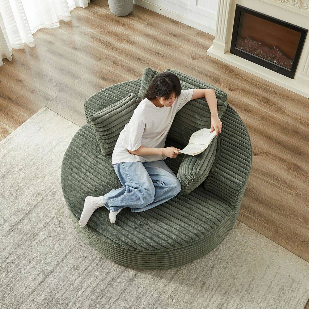 Back. Resenkos - 55"L Corduroy Single Sofa, Fluffy Modern Sleeper Chair for Living Room & Bedroom, No Assembly, Green - Green.