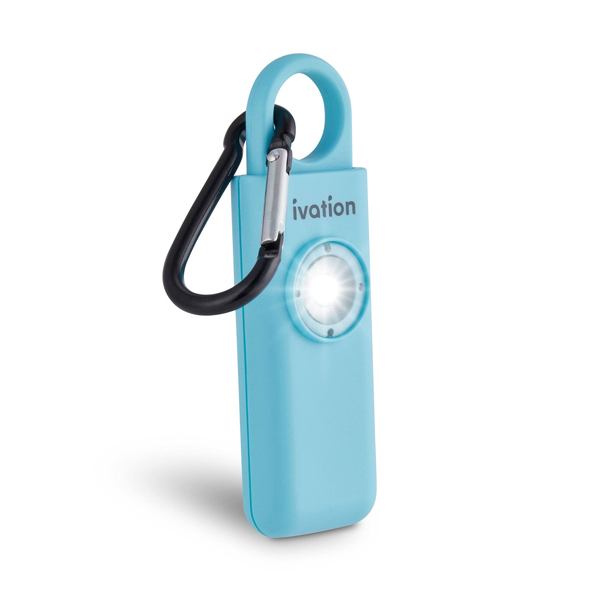 Ivation - Personal SOS Keychain Alarm, 125 dB Rechargeable Personal Alarm W/LED Strobe Light - Aqua