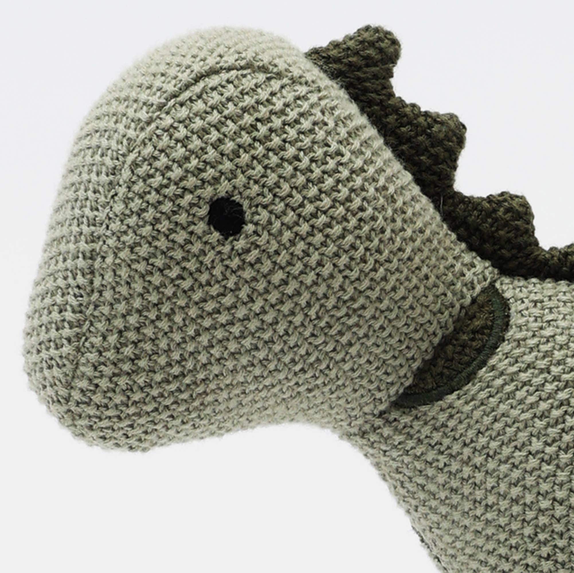 Siljoy - Handmade Dinosaur Plush Toy, Dark Green Spotted, 35x13cm, 100% Cotton Filling, Polyester Exterior, Child-Safe - Beige
