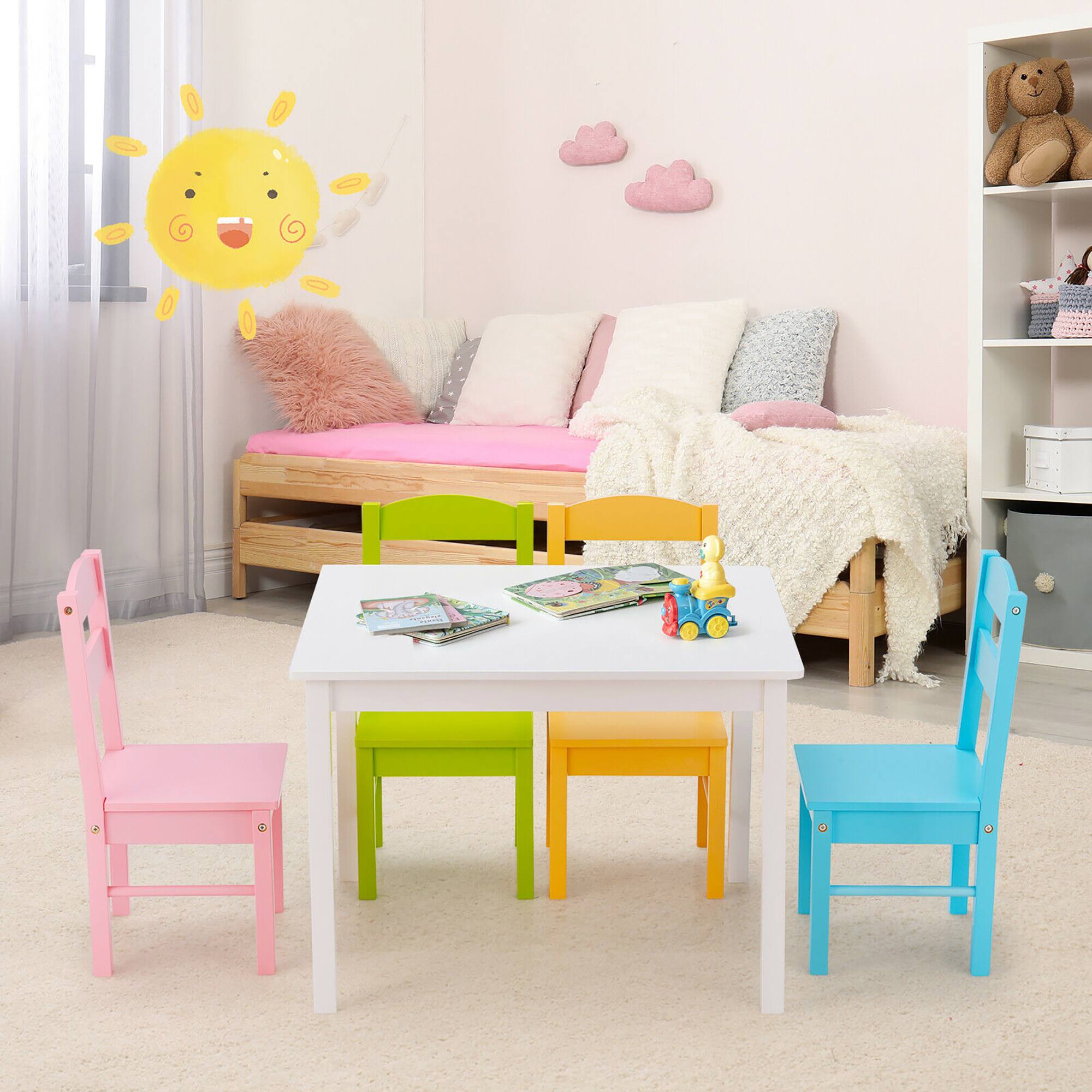 Alt View 3. Costway - Costway 5 Piece Kids Wood Table Chair Set Activity Toddler Playroom Furniture - Multicolor.