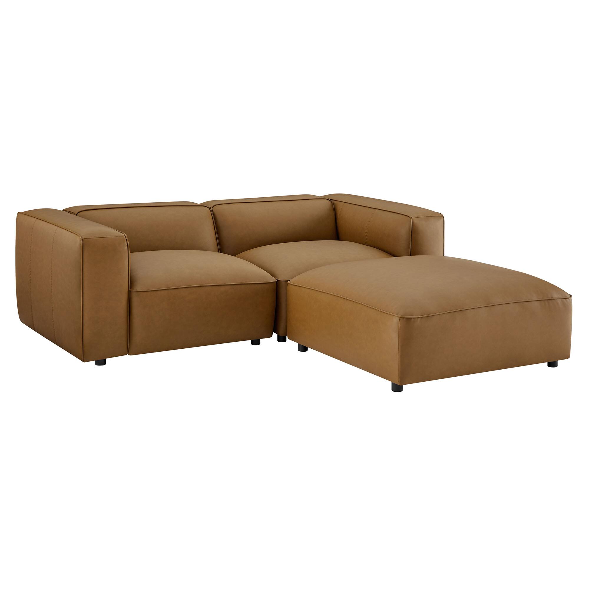 Auren 3-Piece Upholstered Vegan Leather Modular Loveseat with Ottoman by Modway - Camel