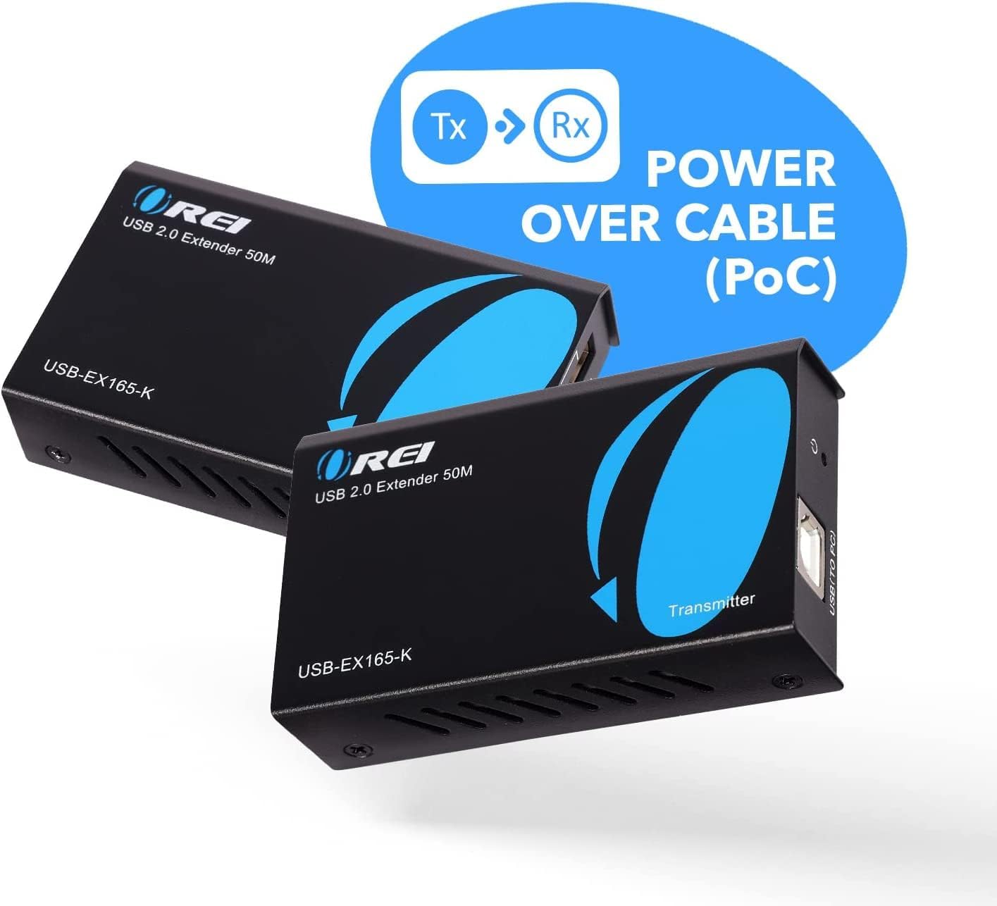 USB 2.0 REI Extender 50M Tx Rx POWER OVER CABLE (PoC) USB-EX165-K REI 50M 2.0 Extender USB-EX165-K Transmitter