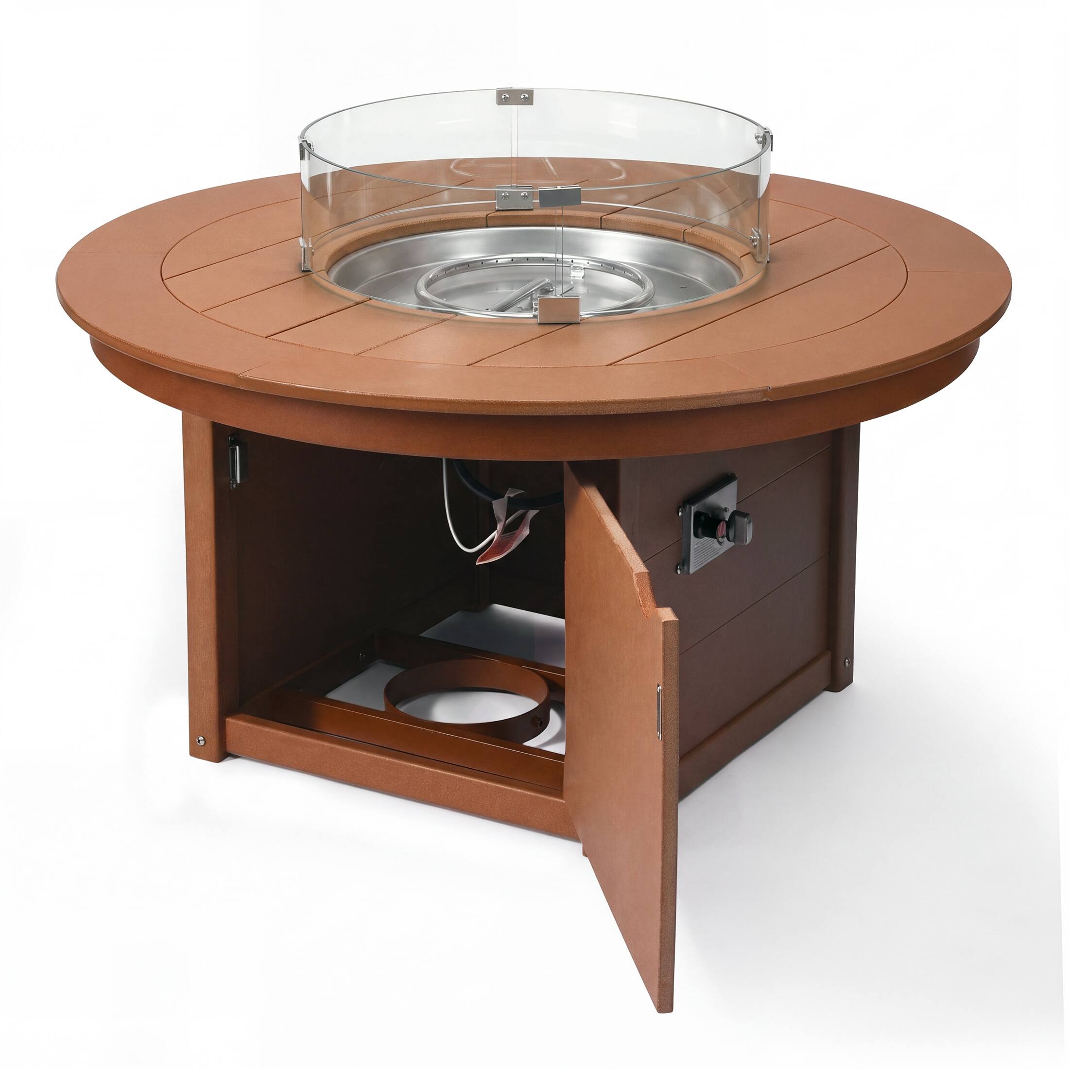 Left. WestinTrends - WestinTrends Helios 47" Modern Outdoor 55,000 BTU Patio Propane Round Fire Pit Table - Teak.