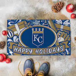 Evergreen Enterprises - Kansas City Royals 28" x 16" Happy Holidays Christmas Turf Door Mat - Multicolor