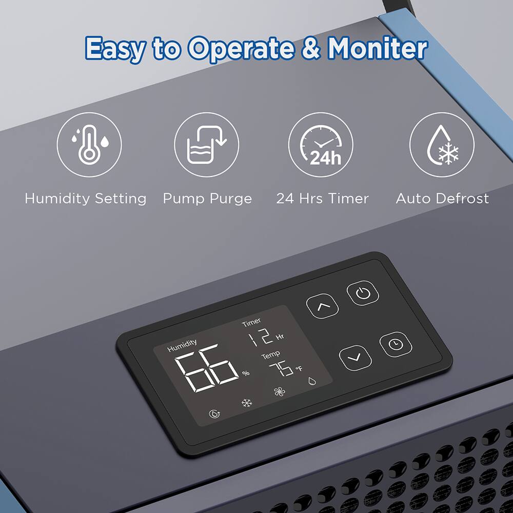 Easy to Operate & Monitor  
- Humidity Setting  
- Pump Purge  
- 24 Hrs Timer  
- Auto Defrost  
- Humidity Timer  
- 2 Hr Temp 75°F %