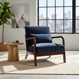 Forest'nSky - Brown Wood Mid Century Modern Office Chair with Solid Wood Frame & Lumbar Pillow with Cushion - Antique Blue