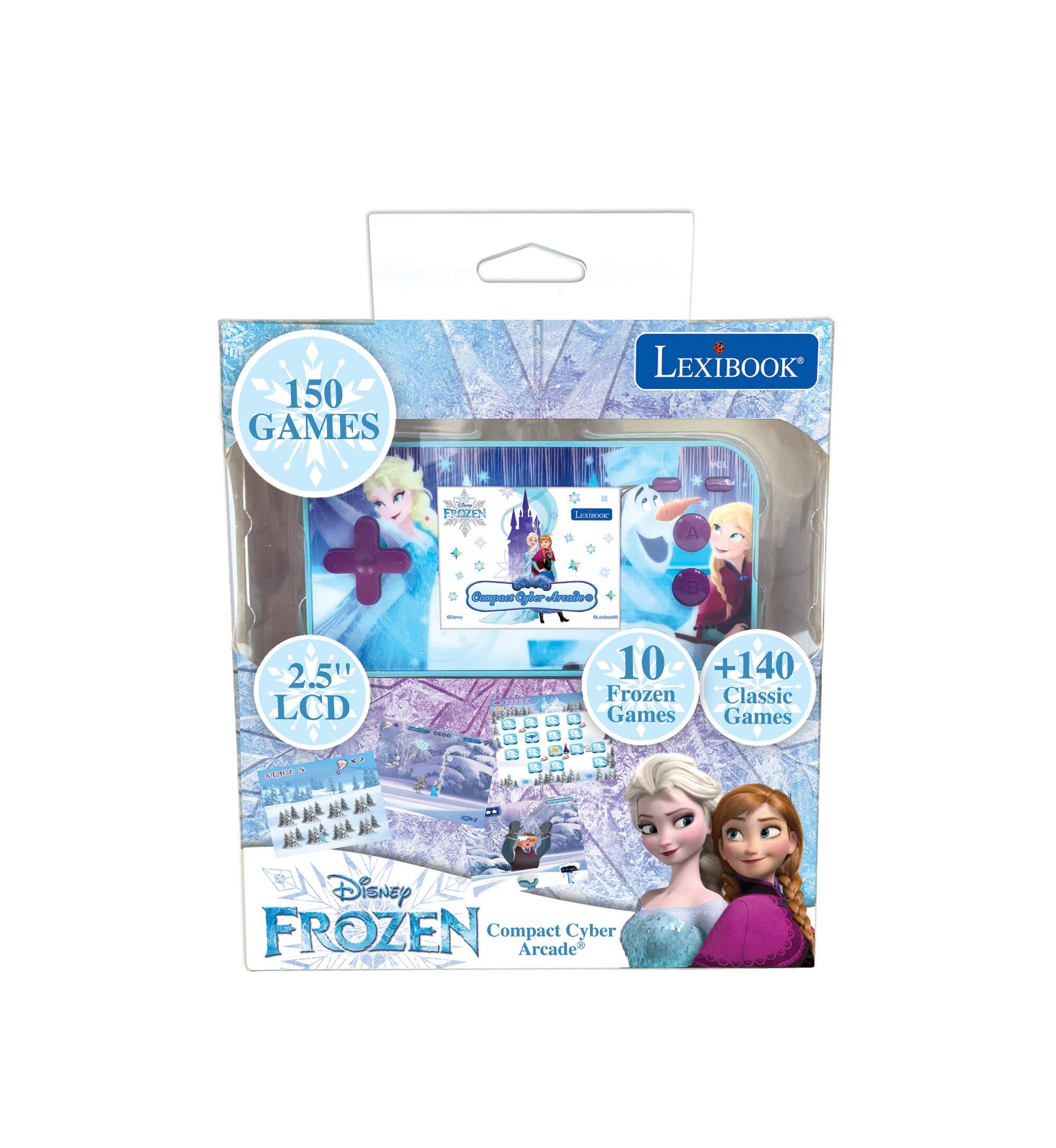 150 GAMES LEXIBOOK FROZEN  
2.5" LCD  
10 Frozen Games +140 Classic Games  
Disney FROZEN Compact Cyber Arcade
