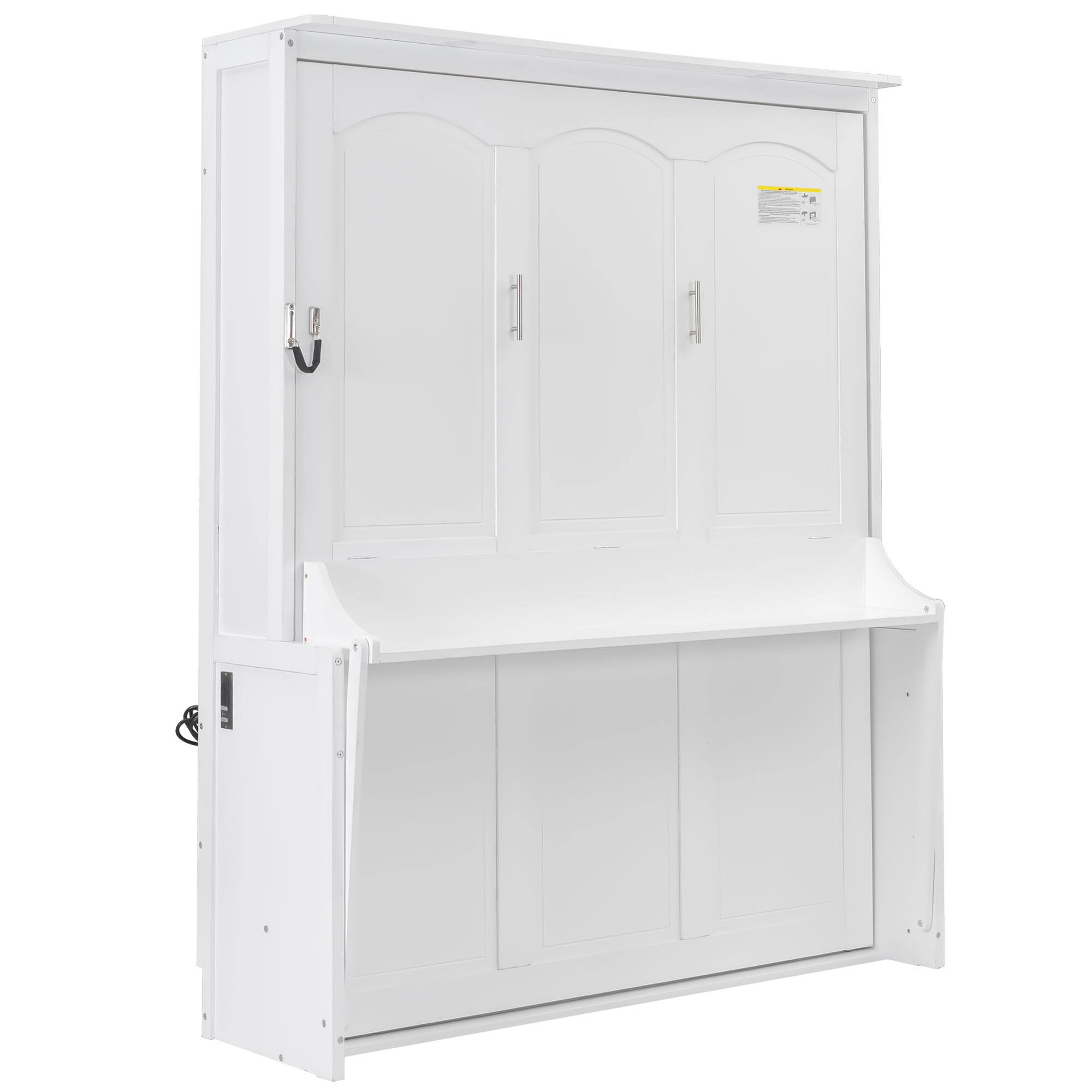 Alt View 2. Whisen - Queen Size Murphy Bed with Desk, Foldable Bed with LED Lights, USB Charging Station for Bedroom - White.
