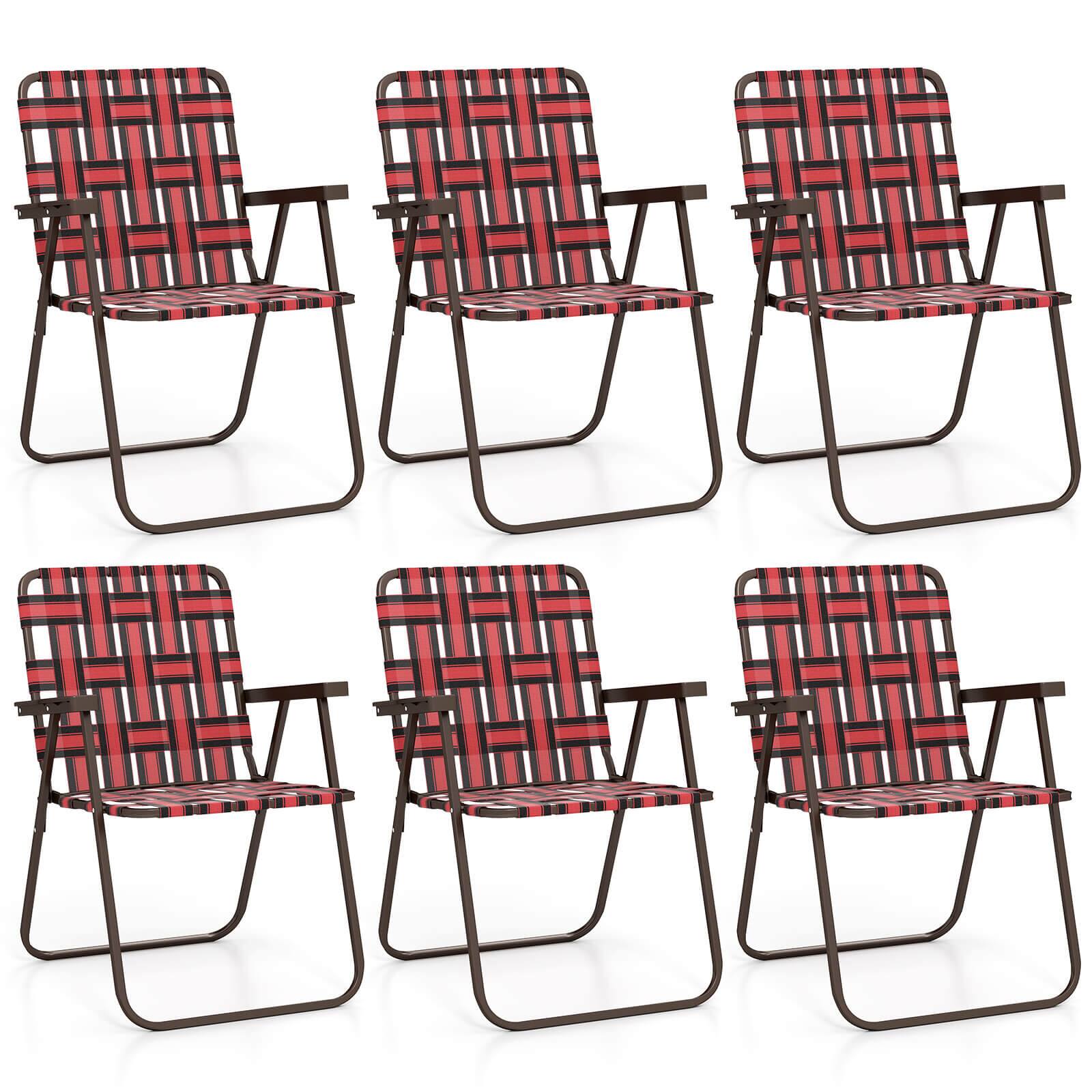 Costway - Folding Beach Chairs Set of 6 with Armrests for Adults Loads up to 330 LBS - Red price history on PriceWatchPro