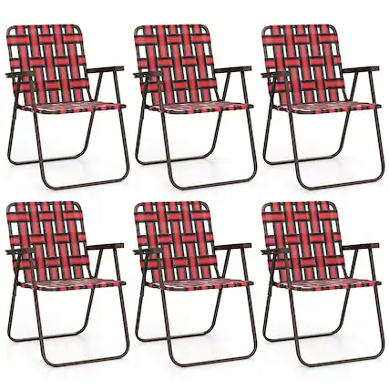 Front. Costway - Costway Folding Beach Chairs Set of 6 with Armrests for Adults Loads up to 330 LBS - Red.