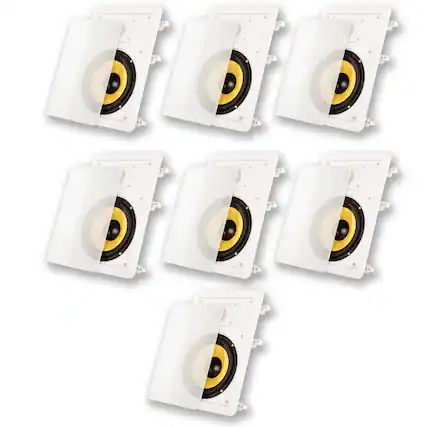 Front. Acoustic Audio by Goldwood - HD-650 in Wall 6.5" Speakers Home Theater Surround Sound 7 Speaker Set - Paintable White.