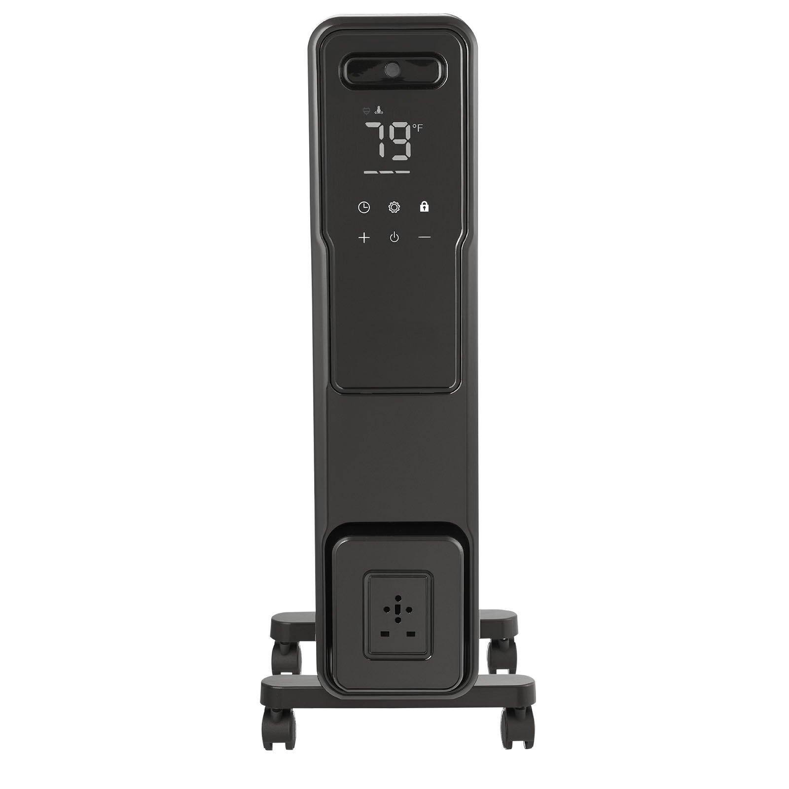 Alt View 8. Glintex - Electric Space Heaters 1500W Oil Filled Radiator Dual U Heating Tubes 3 Heat Settings 24H Timer Remote Portable Wheels - Black.