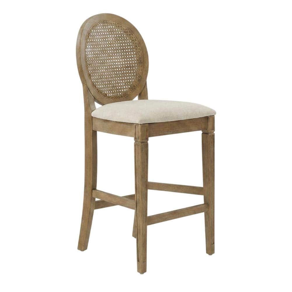 FurniFact - Cane-Back Counter Stool Set with Stylish Design and Durable Frame - Driftwood