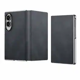 Dteck - Full Body Case for Samsung Galaxy Z Fold8 Business Faux Leather Shockproof Hinge Protection Folio Cover - Black