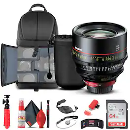 Canon - CN-E 135mm T2.2 L F Cinema Prime Lens (EF Mount) (8326B001) + Pro Sling Backpack + Tripod Bundle - Black