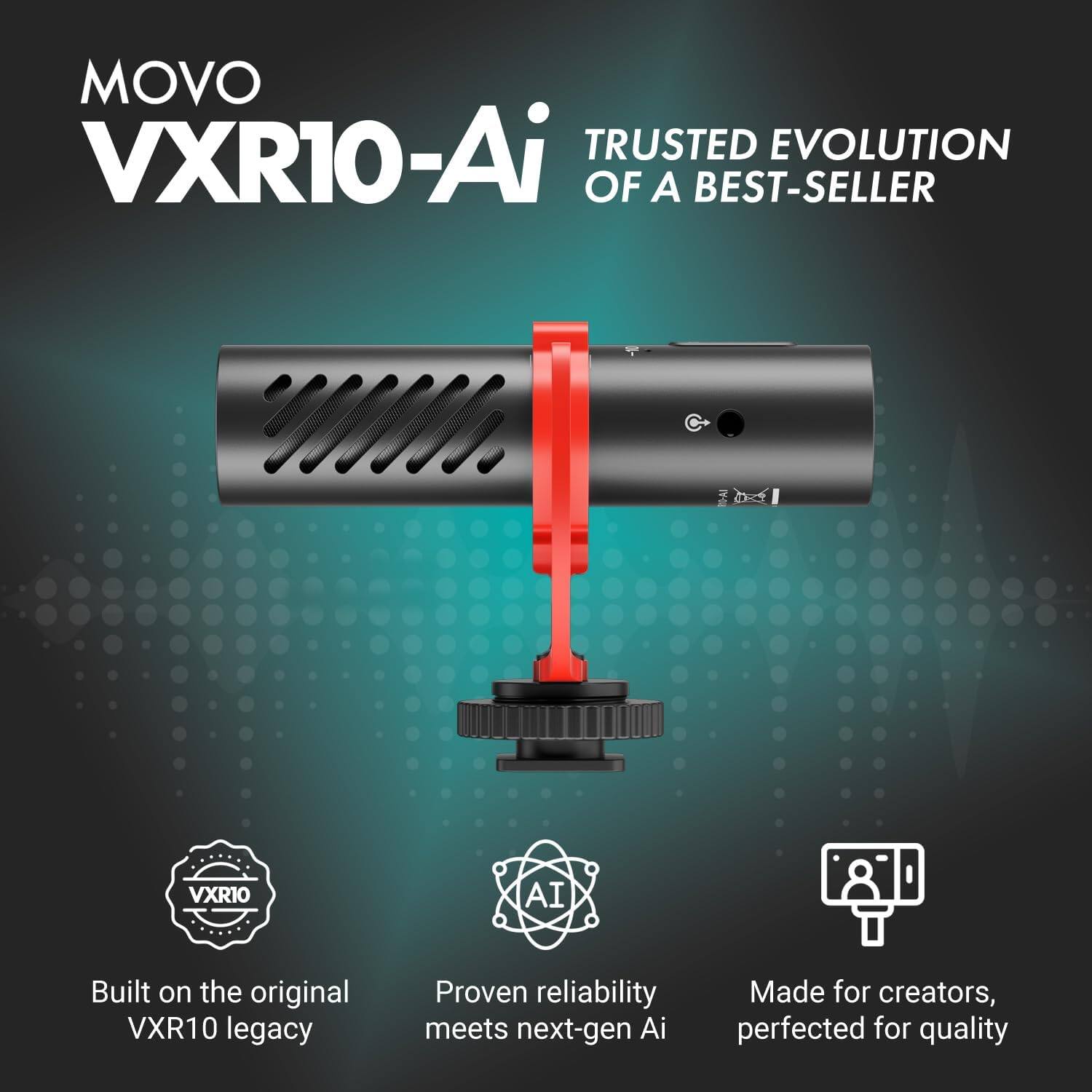 MOVO VXR10 AI Shotgun Microphone with AI Noise Cancellation for